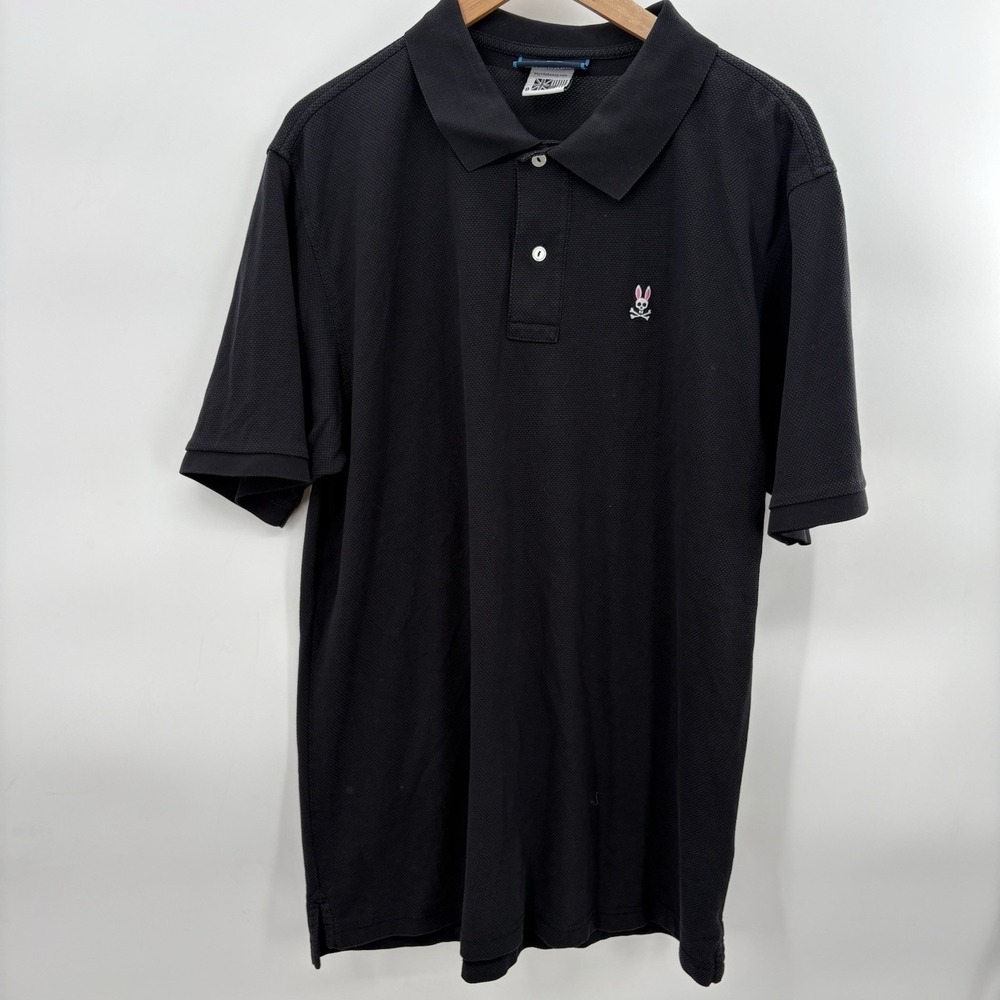 Psycho Bunny Men Polo Shirt Black Logo Embroidered Mesh Breathable Pima Size 8